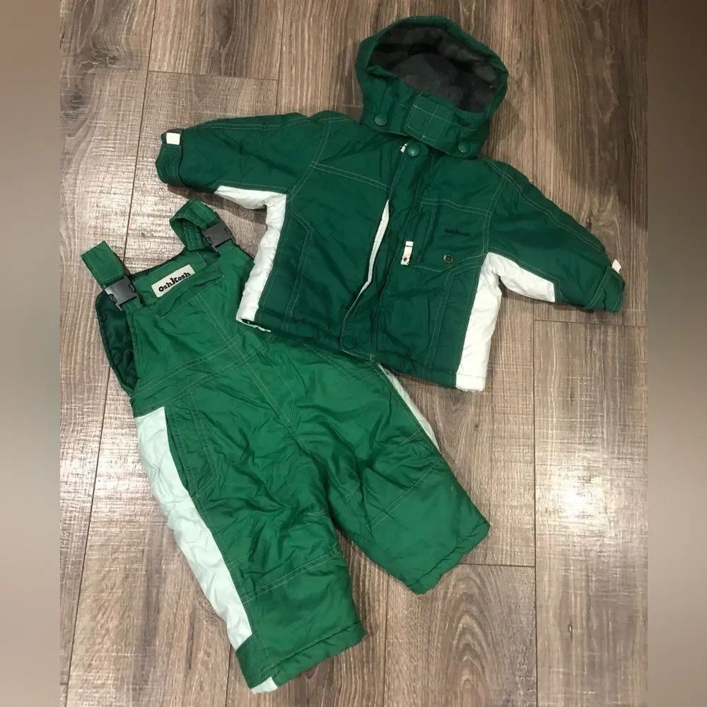 Boys OshKosh B'gosh Snowsuit Size 12M Forest Green and White Snow Set 2 Pieces